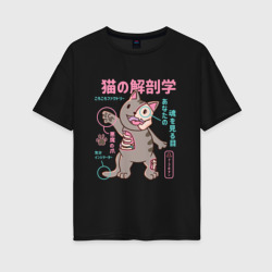 Женская футболка хлопок Oversize Анатомия кота в японском стиле