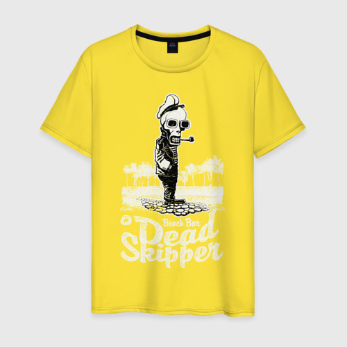 Мужская футболка хлопок Скелет скипер, цвет желтый