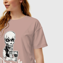 Женская футболка хлопок Oversize Скелет с бокалом - фото 2