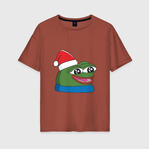 Женская футболка хлопок Oversize Pepe happy, Пепе хеппи happy new year, цвет кирпичный