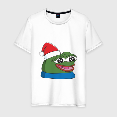 Мужская футболка из хлопка с принтом Pepe happy, Пепе хеппи happy new year, вид спереди №1