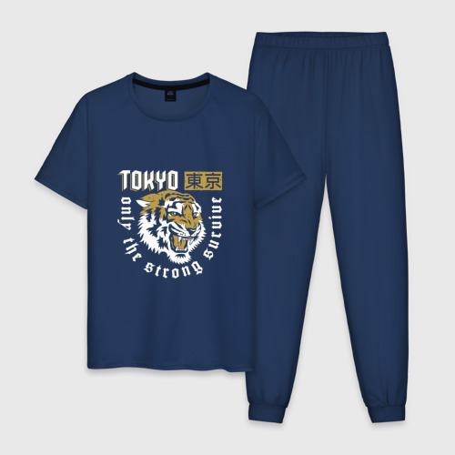 Мужская пижама хлопок Tiger - Japan, цвет темно-синий