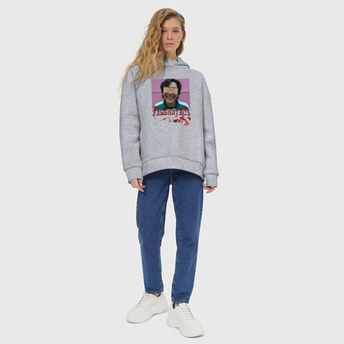 Женское худи Oversize хлопок Улыбнитесь / Игра в кальмара, цвет меланж - фото 6