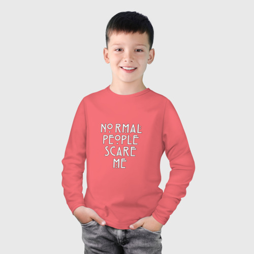 Детский лонгслив хлопок Normal people scare me аиу, цвет коралловый - фото 3