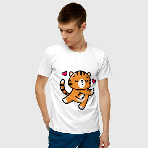 Мужская футболка хлопок влюбленный тигр, цвет белый - фото 3