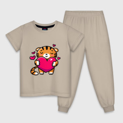 Детская пижама хлопок Милый тигренок с сердечком