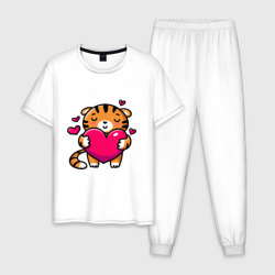 Милый тигренок с сердечком – Мужская пижама хлопок с принтом купить со скидкой в -10%