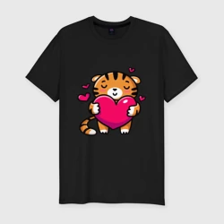 Мужская футболка хлопок Slim Милый тигренок с сердечком