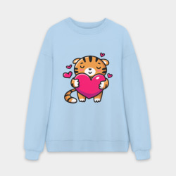 Мужской свитшот oversize без начеса хлопок Милый тигренок с сердечком