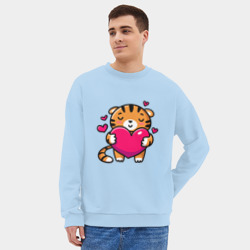 Мужской свитшот oversize без начеса хлопок Милый тигренок с сердечком - фото 2