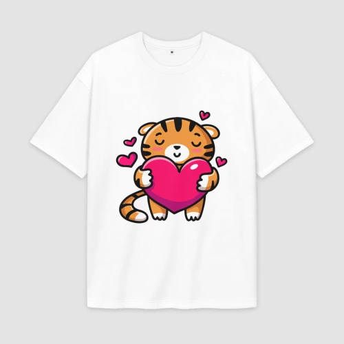 Мужская футболка Oversize хлопок premium Милый тигренок с сердечком