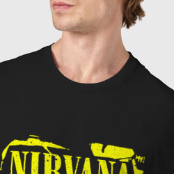 Футболка с принтом Smells Like Teen Spirit, Nirvana для мужчины, вид на модели спереди №4. Цвет основы: черный