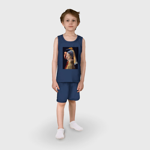 Детская пижама с шортами хлопок Ян Вермеер, Девушка с жемчужной сережкой, цвет темно-синий - фото 3