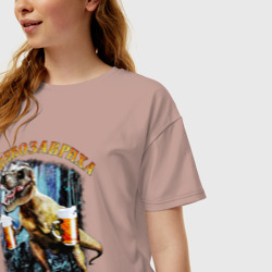 Женская футболка хлопок Oversize Пивозавриха. Динозавр с пивом - фото 2