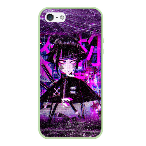 Чехол для iPhone 5/5S матовый Cyberpunk Samurai Anime, цвет салатовый