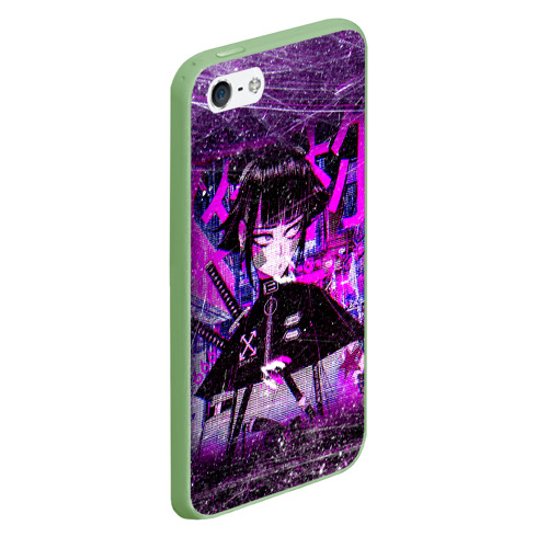 Чехол для iPhone 5/5S матовый Cyberpunk Samurai Anime, цвет салатовый - фото 3