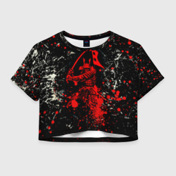 Женская футболка Crop-top 3D Красный Японский Самурай Samurai