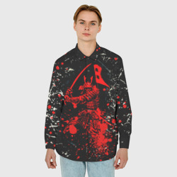 Мужская рубашка oversize 3D Красный Японский Самурай Samurai - фото 2