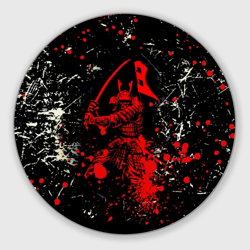 Круглый коврик для мышки Красный Японский Самурай Samurai