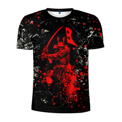 Мужская Спортивная футболка 3D Красный Японский Самурай | Samurai