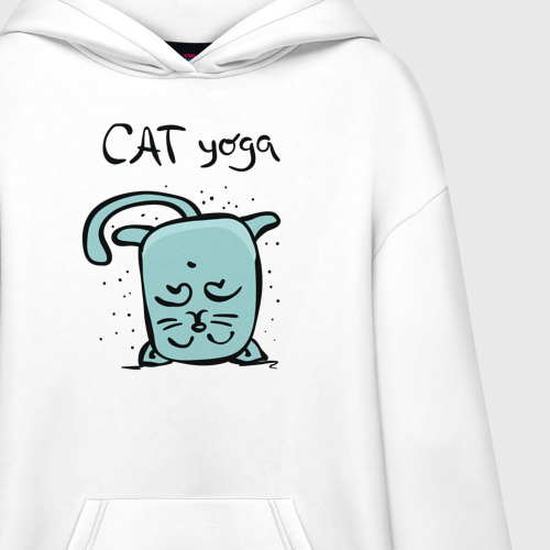 Худи SuperOversize хлопок Кот и йога, цвет белый - фото 3