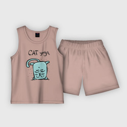 Детская пижама с шортами хлопок Кот и йога