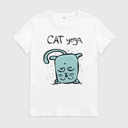 Женская футболка хлопок Кот и йога