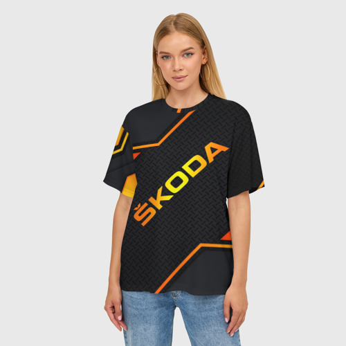 Женская футболка oversize 3D Skoda Gold Шкода, цвет 3D печать - фото 3