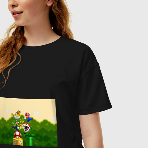 Женская футболка хлопок Oversize Mario Coins, цвет черный - фото 3