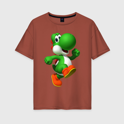 Женская футболка хлопок Oversize 3d Yoshi, цвет кирпичный