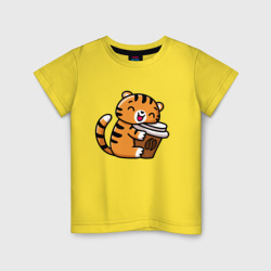 Детская футболка хлопок Тигренок и кофе