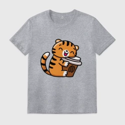 Мужская футболка хлопок Тигренок и кофе