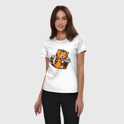 Женская пижама с белой футболкой хлопок Тигренок и кофе - фото 2