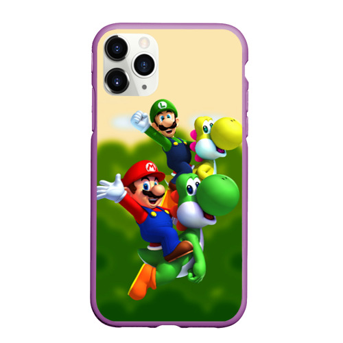 Чехол для iPhone 11 Pro Max матовый Mario - Luigi - Yoshi, цвет фиолетовый