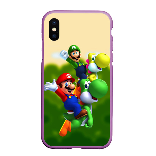 Чехол для iPhone XS Max матовый Mario - Luigi - Yoshi, цвет фиолетовый