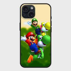 Чехол силиконовый для Apple iPhone 15 матовый Mario - Luigi - Yoshi