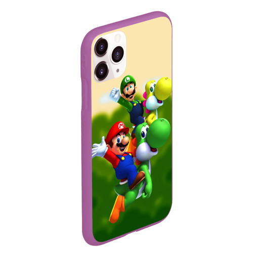 Чехол для iPhone 11 Pro Max матовый Mario - Luigi - Yoshi, цвет фиолетовый - фото 3