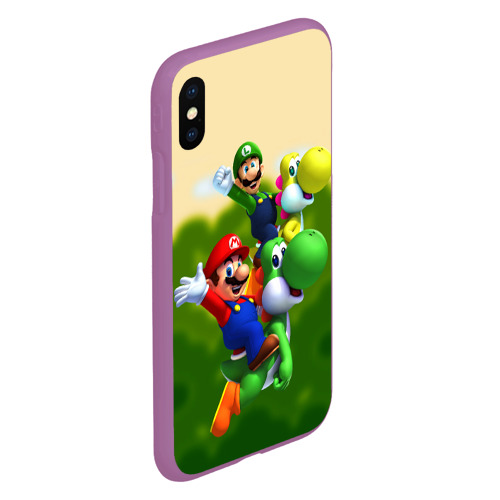 Чехол для iPhone XS Max матовый Mario - Luigi - Yoshi, цвет фиолетовый - фото 3