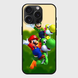 Чехол силиконовый для Apple iPhone 15 Pro матовый Mario - Luigi - Yoshi