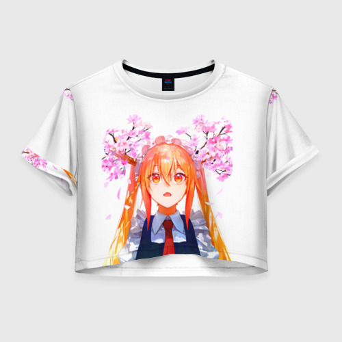 Женская футболка Crop-top 3D Горничная Мисс Кобаяши расцветает Тору, цвет 3D печать