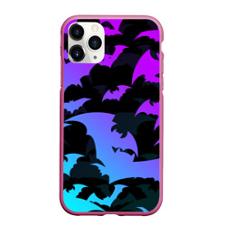 Чехол для iPhone 11 Pro Max матовый Летучие мыши хеллоуин неон halloween neon