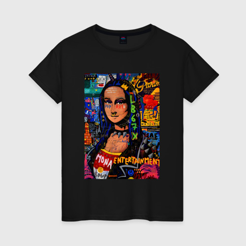 Женская футболка хлопок Мона Лиза Совремменная 21 века, цвет черный
