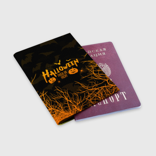 Обложка для паспорта матовая кожа Halloween forest bats летучие мыши в лесу хеллоуин, цвет желтый - фото 3