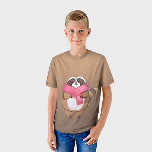 Детская футболка 3D с принтом Акварельный енотик, фото на моделе #1