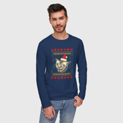 Мужской лонгслив хлопок Рождественский свитер кашляющий кот - фото 2