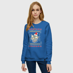 Женский свитшот хлопок Рождественский свитер кашляющий кот - фото 2