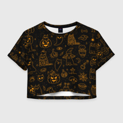 Женская футболка Crop-top 3D Хеллоуин паттерн котики halloween kitty