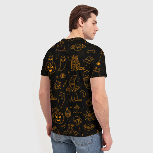 Мужская футболка 3D с принтом ХЕЛЛОУИН ПАТТЕРН КОТИКИ / HALLOWEEN KITTY, вид сзади #2