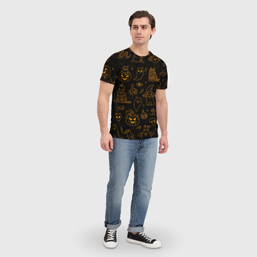 Мужская футболка 3D с принтом ХЕЛЛОУИН ПАТТЕРН КОТИКИ / HALLOWEEN KITTY, вид сбоку #3