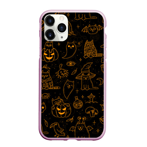 Чехол для iPhone 11 Pro Max матовый Хеллоуин паттерн котики halloween kitty, цвет розовый